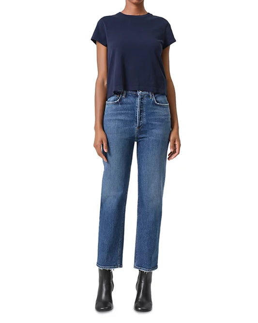 Pinch Waist High Rise Ankle Straight Jeans