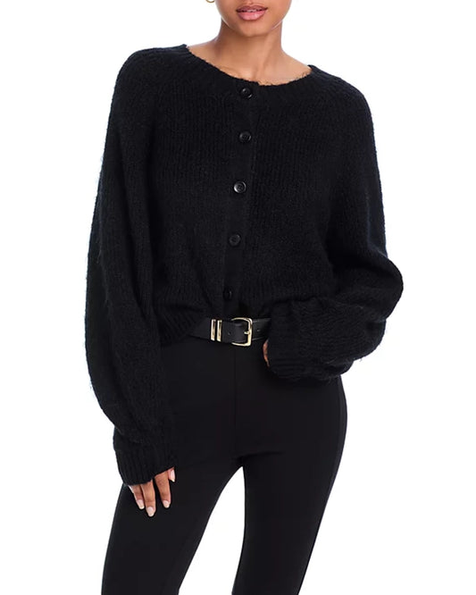 Drop Shoulders Crewneck Button Front Cardigan