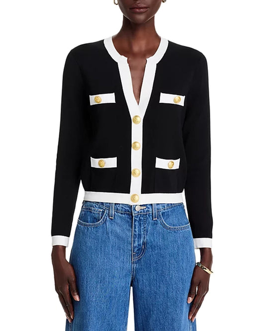 Black Long Sleeves Split Neck Cardigan