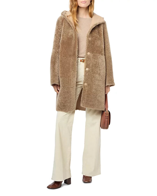 Camel Long Sleeve Leather Coat